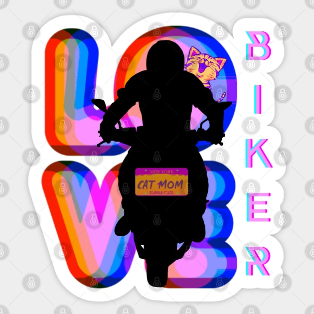 BIKER AND BEST RAINBOW CAT MOM MOTORCYCLE RIDER Sticker by DAZu